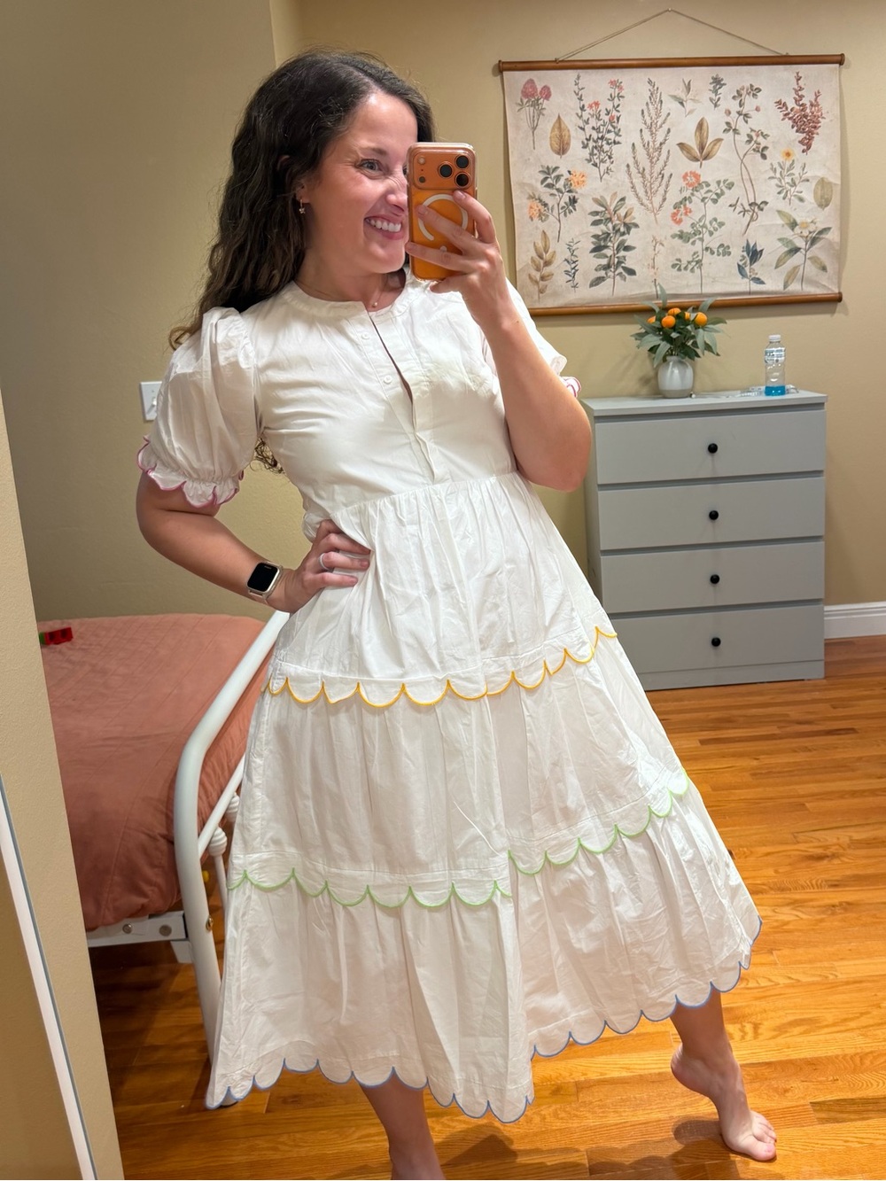 Tuckernuck English Factory Cotton Maxi White Tiered Scallop-Trim Dress XS